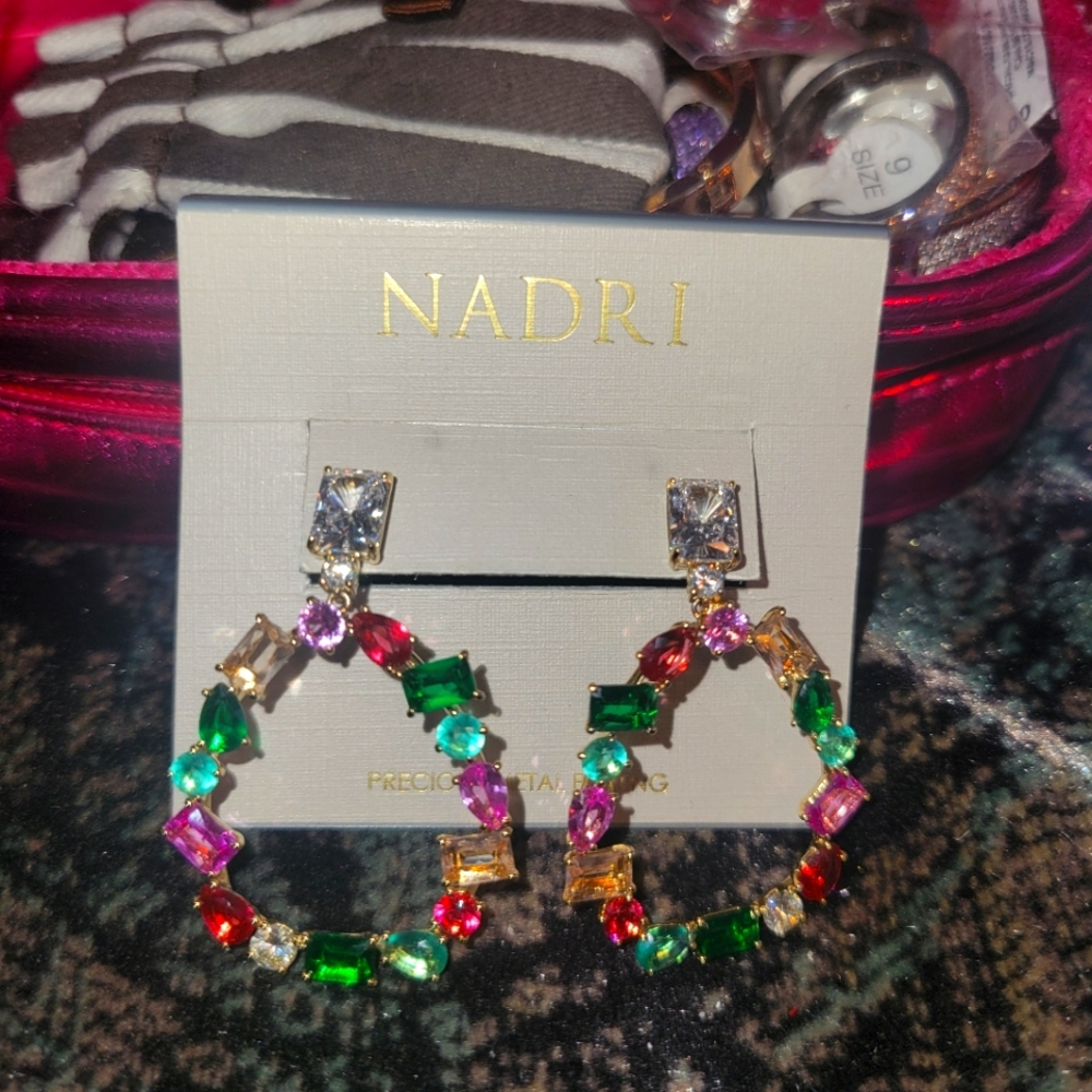BIG SALE❣️GORGEOUS NADRI ROCKSTAR PINK CZ FRONTAL HOOPS